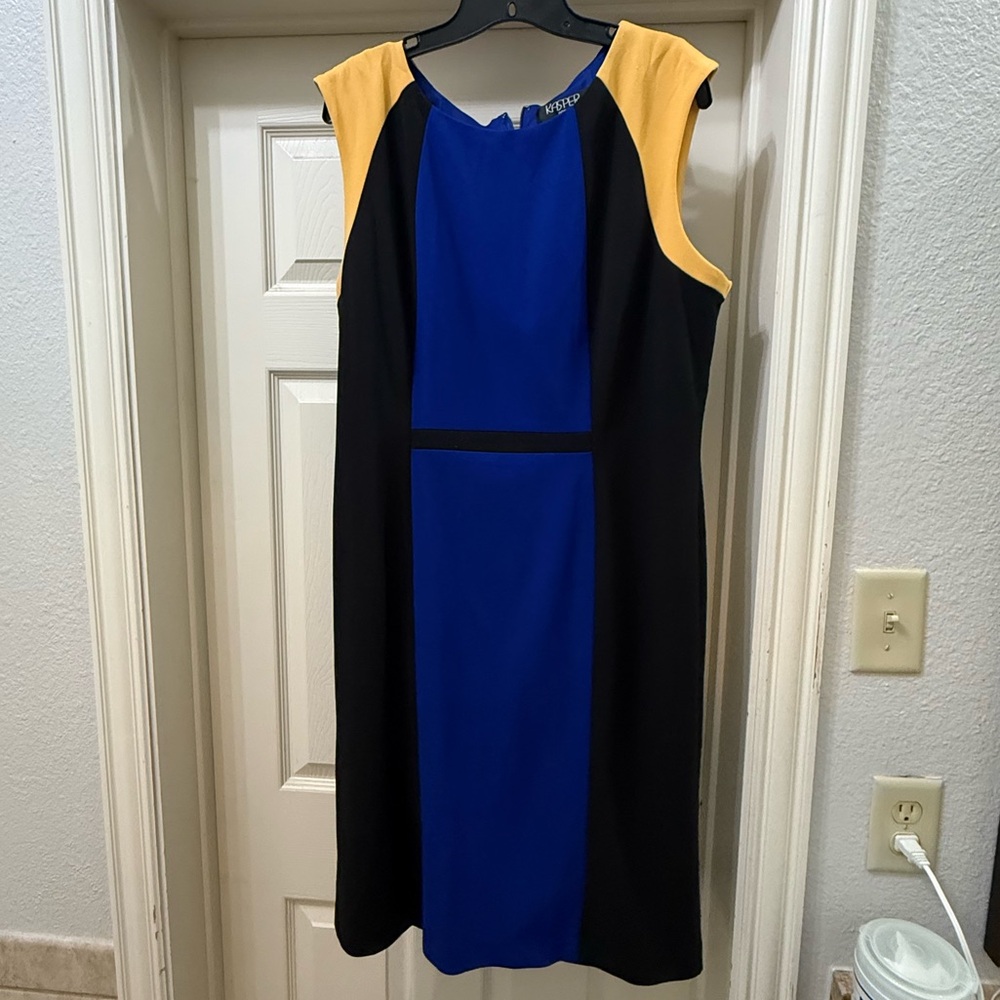 Kasper Blue and Black Dress with Gold Accents